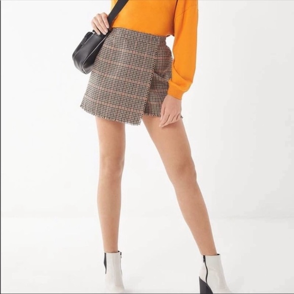 Urban Outfitters Dark Academia Plaid Fringe Wrap Skirt Teryn Fray Houndstooth - Picture 14 of 15